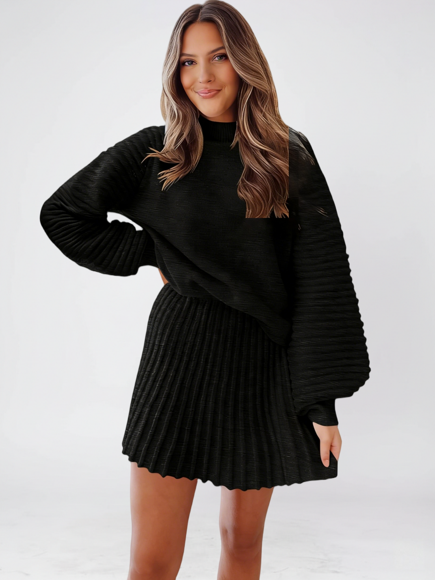 Imily Bela Womens 2 Piece Skirt Sets 2025 Mock Neck Ribbed Sweaters and Mini Skirt Fall Winter Two Piece Outfits