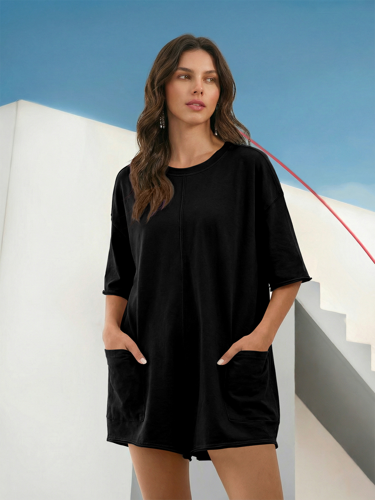 Imily Bela Rompers for Women 2025 Summer Athletic Oversized Romper Short Sleeve Jumpsuit with Pockets