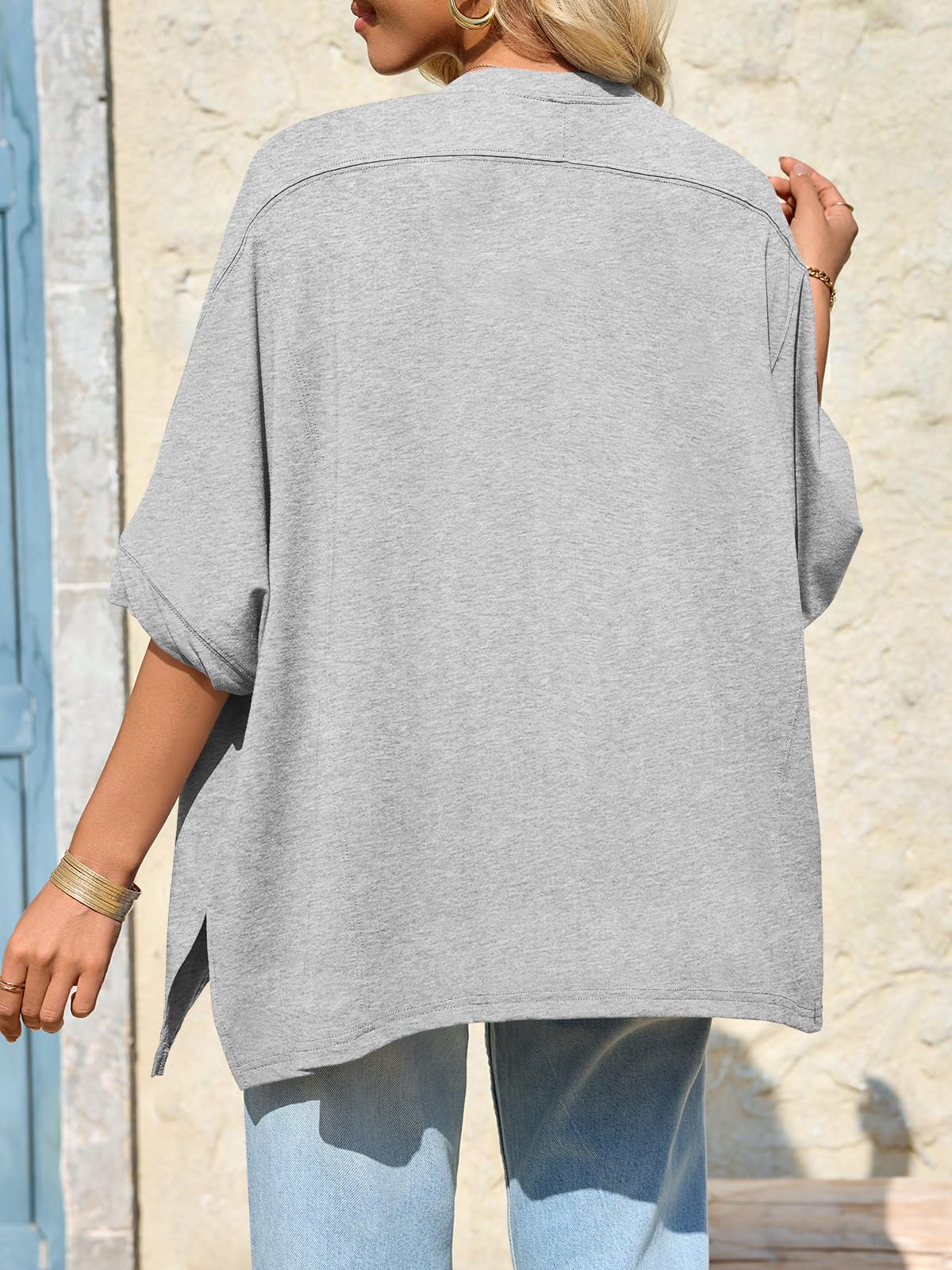 Imily Bela Womens Oversized Tshirts Batwing Short Sleeve Asymmetric Hem Tops Summer Casual Loose Fit Tunic Tee Shirts