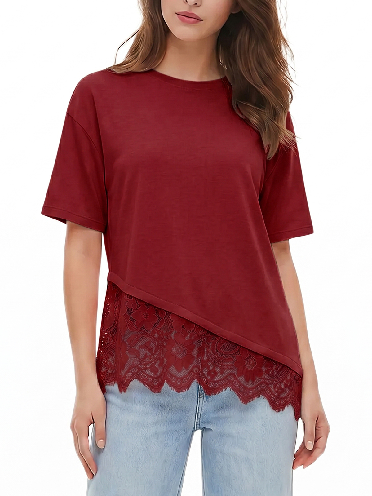 Imily Bela Scalloped-Lace Asymmetric Tee