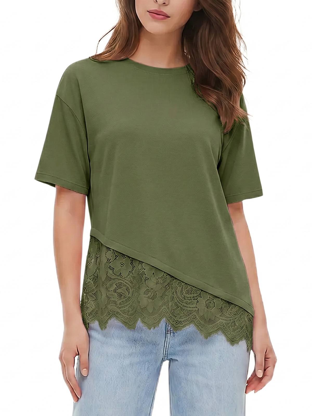 Imily Bela Scalloped-Lace Asymmetric Tee
