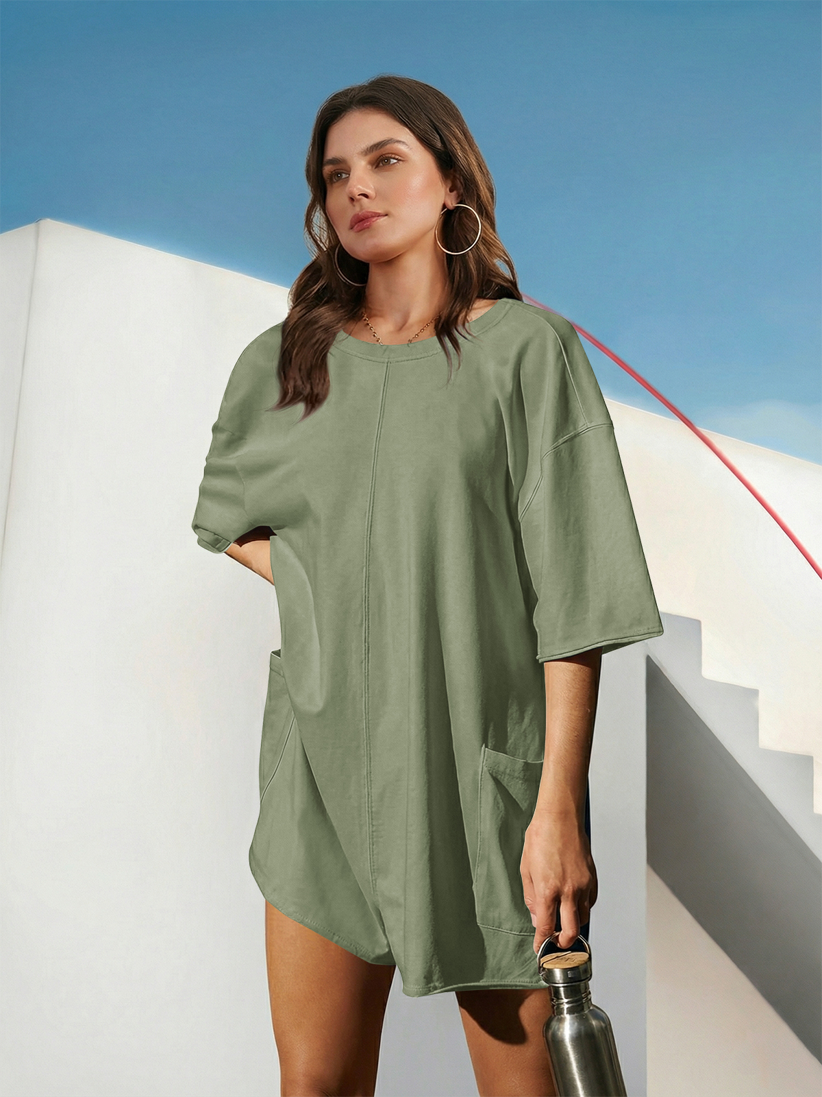Imily Bela Rompers for Women 2025 Summer Athletic Oversized Romper Short Sleeve Jumpsuit with Pockets