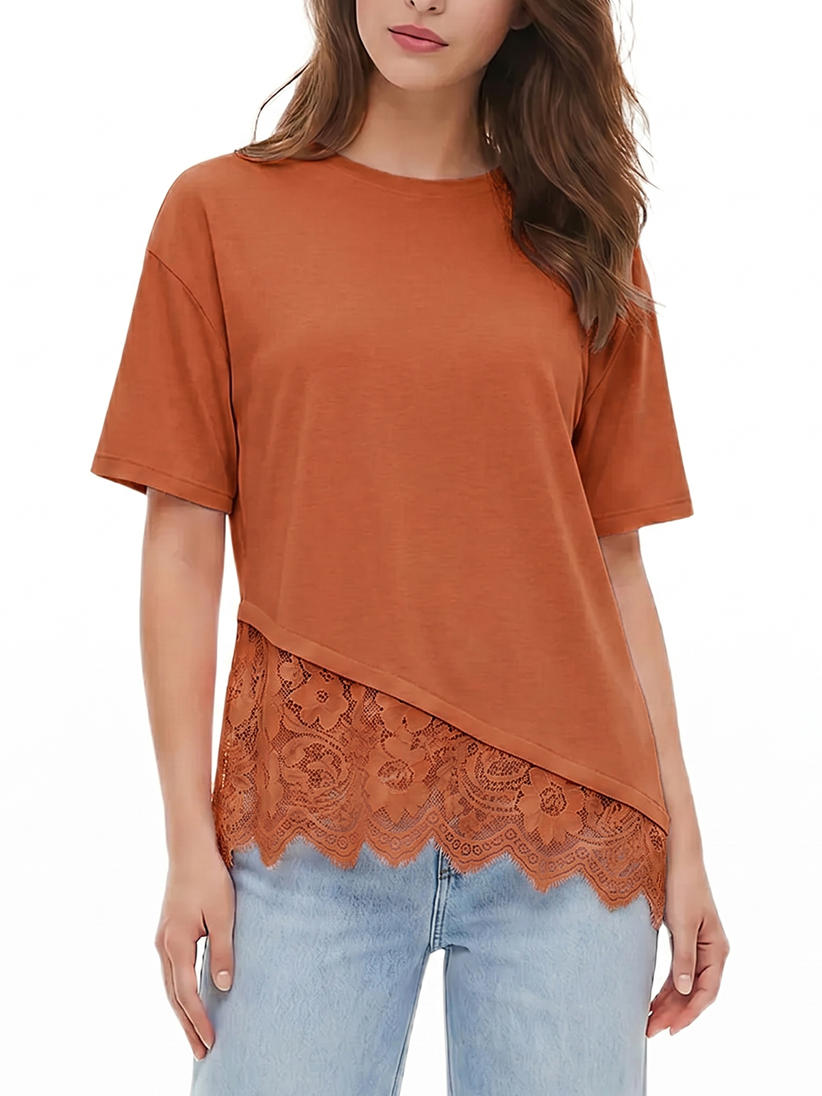 Imily Bela Scalloped-Lace Asymmetric Tee