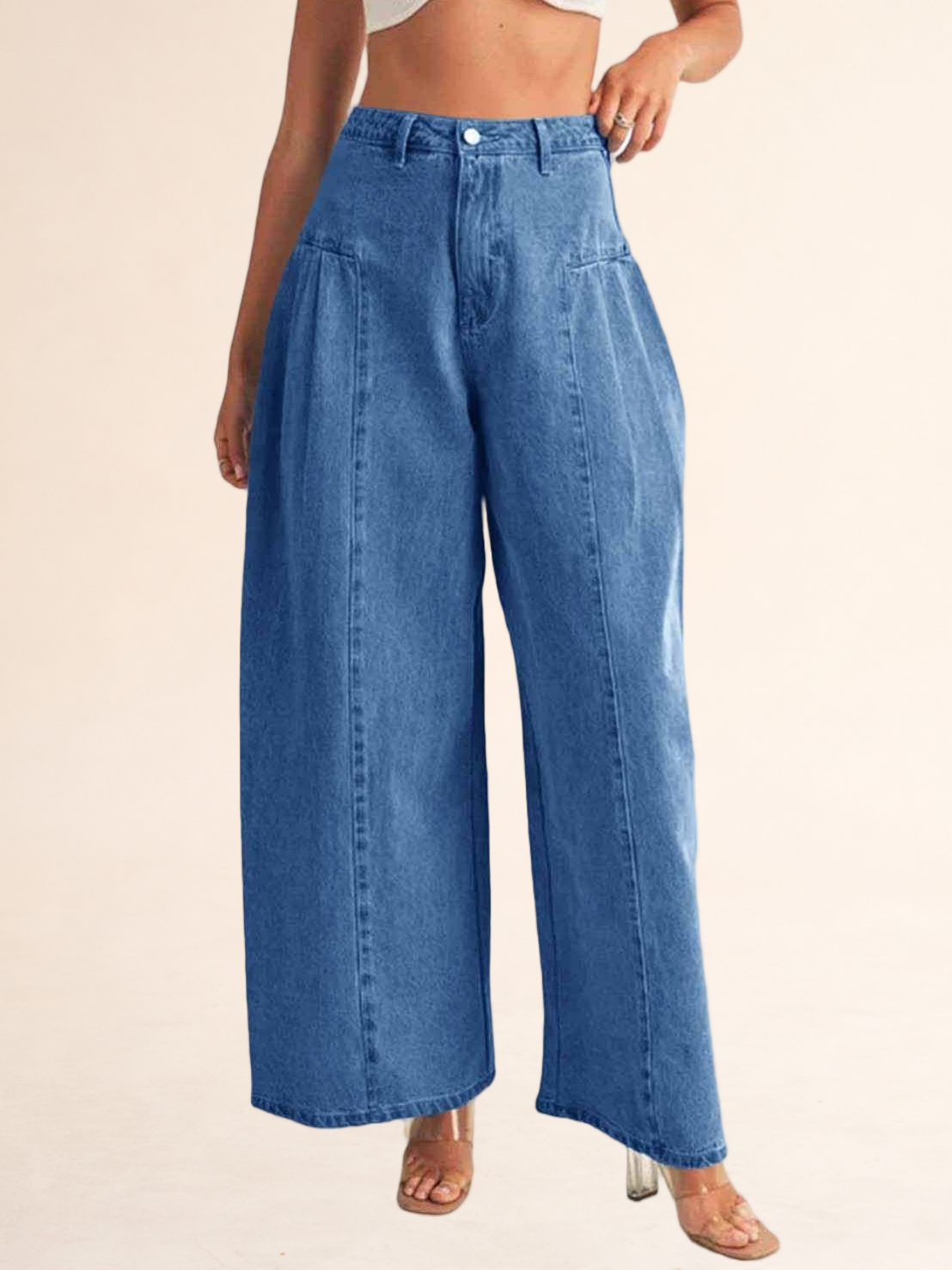 Imily Bela Womens Baggy High Waisted Jeans Loose Boyfriend Wide Leg Side Pleated Denim Pants