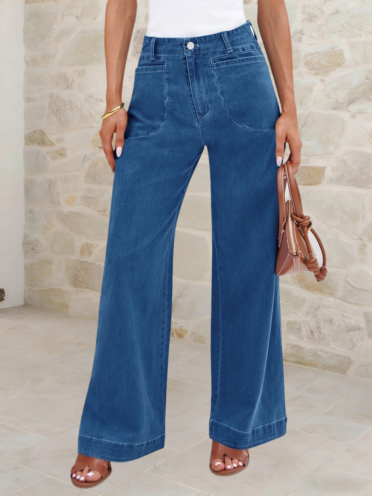 Imily Bela Womens Wide Leg Jeans High Waisted Stretchy Baggy Loose Denim Casual Pants with Pockets