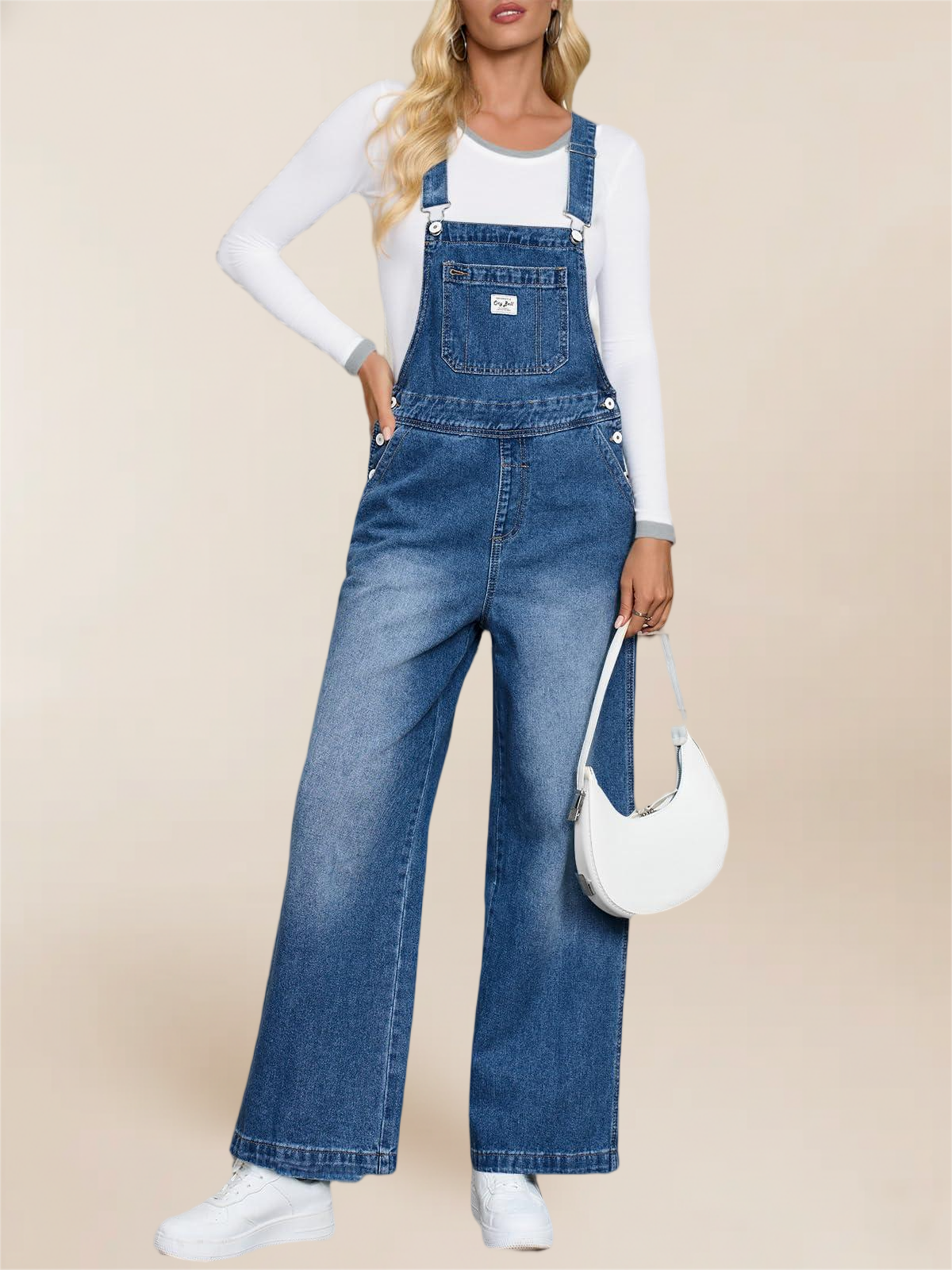Imily Bela Women'S Denim Bib Overalls Casual Adjustable Strap Wide Leg Jean Jumpsuits Loose Fit Long Rompers With Pockets