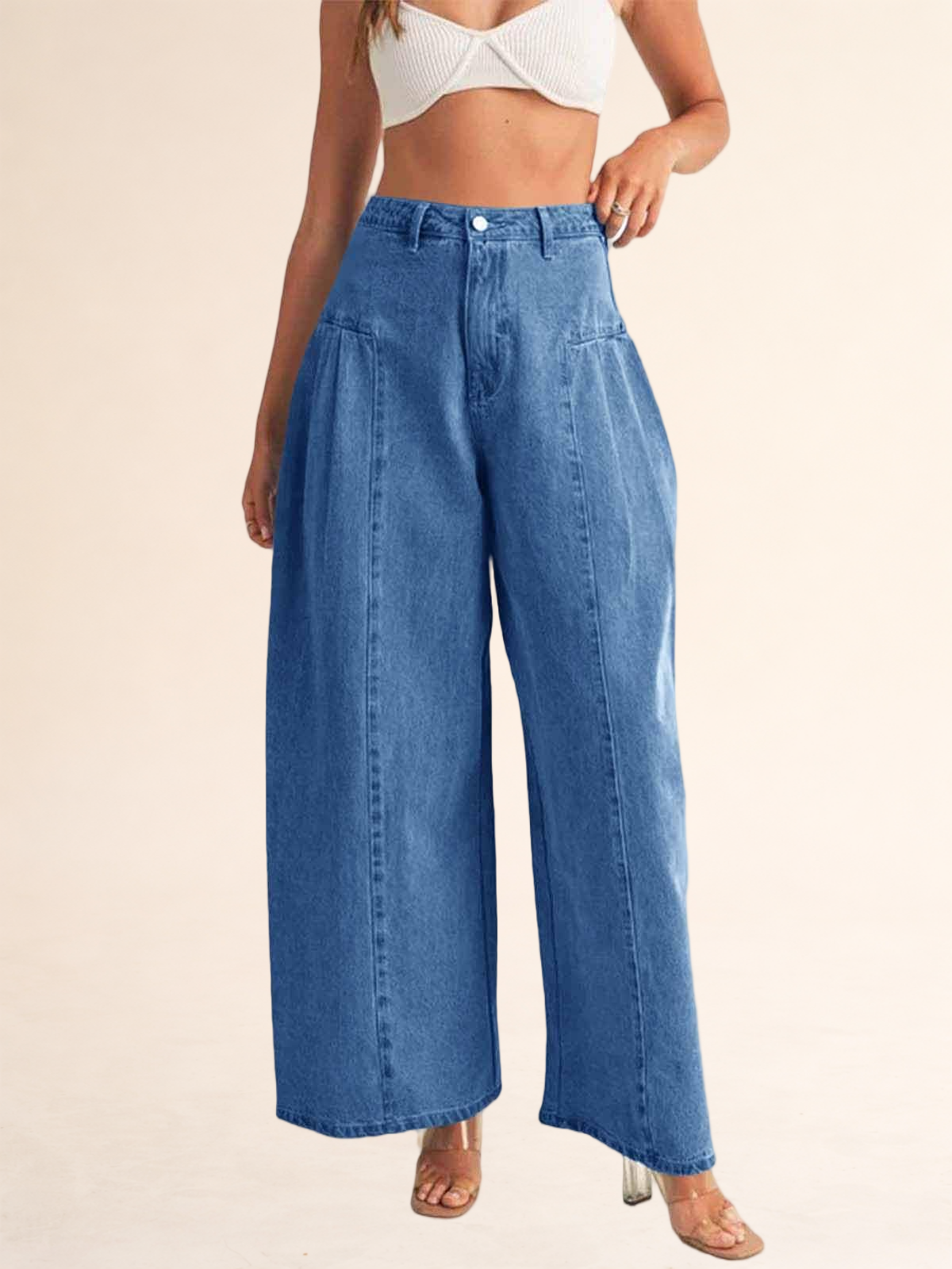 Imily Bela Womens Baggy High Waisted Jeans Loose Boyfriend Wide Leg Side Pleated Denim Pants