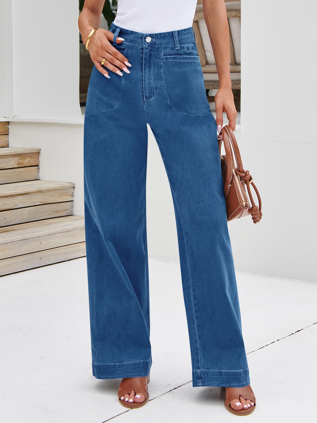 Imily Bela Womens Wide Leg Jeans High Waisted Stretchy Baggy Loose Denim Casual Pants with Pockets