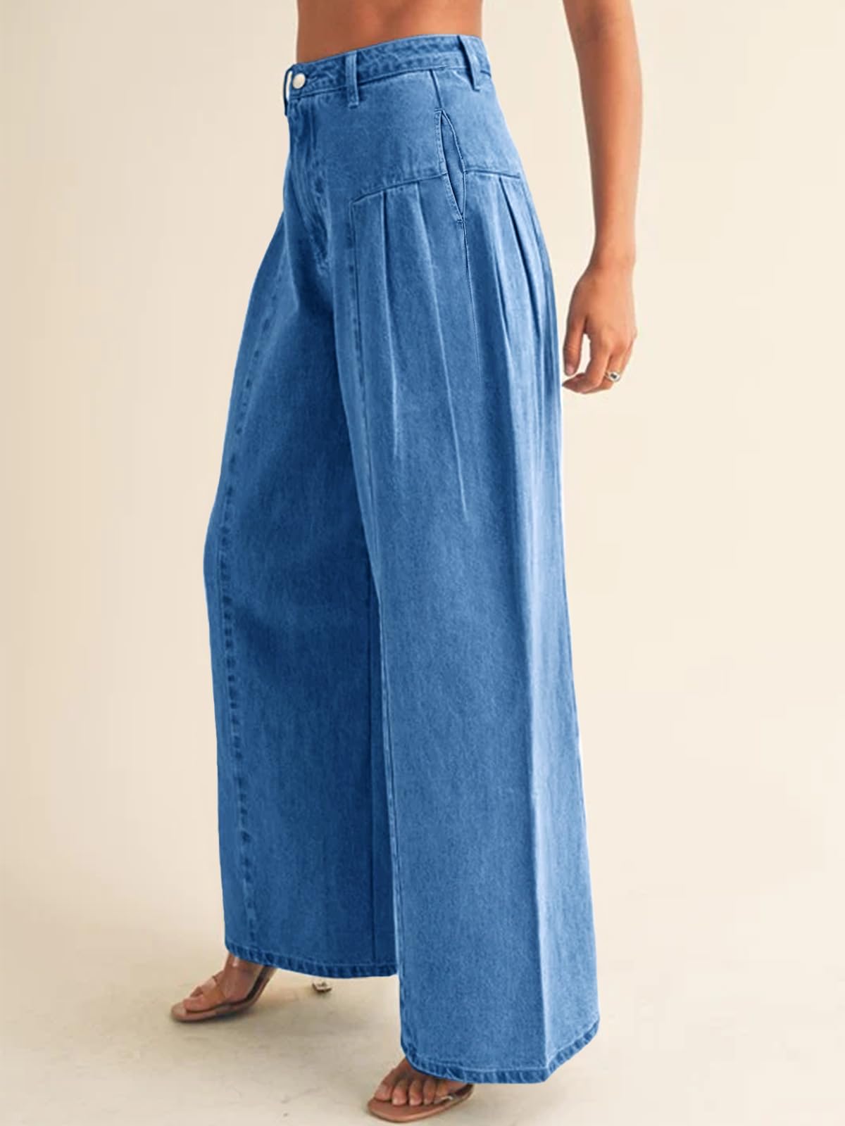 Imily Bela Womens Baggy High Waisted Jeans Loose Boyfriend Wide Leg Side Pleated Denim Pants