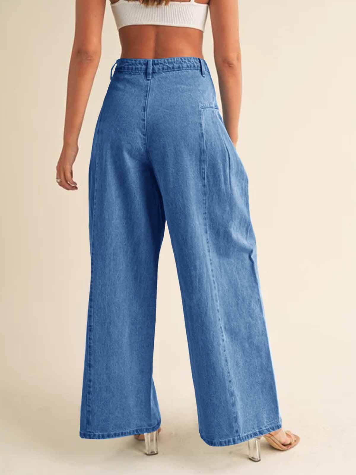 Imily Bela Womens Baggy High Waisted Jeans Loose Boyfriend Wide Leg Side Pleated Denim Pants