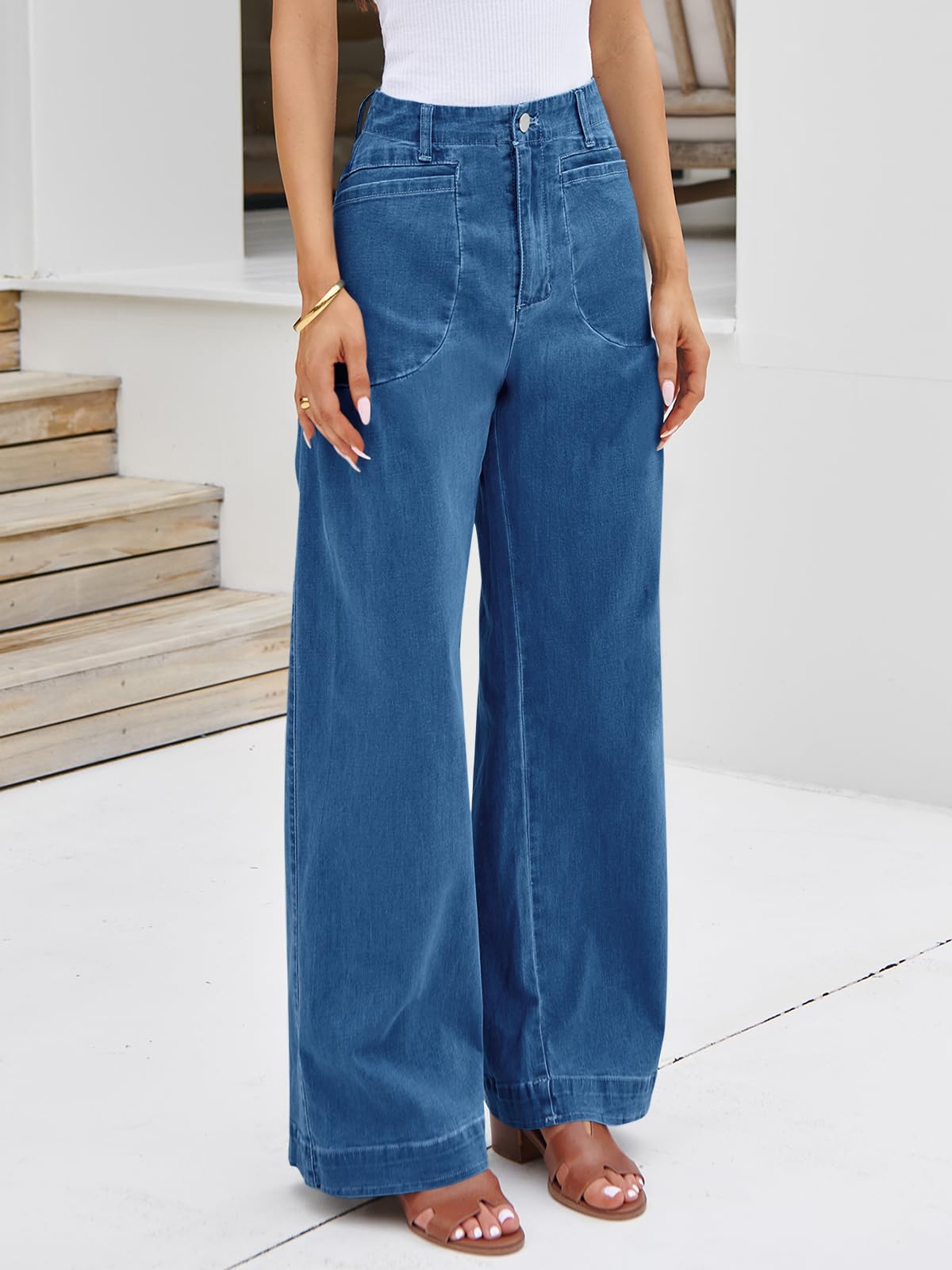 Imily Bela Womens Wide Leg Jeans High Waisted Stretchy Baggy Loose Denim Casual Pants with Pockets