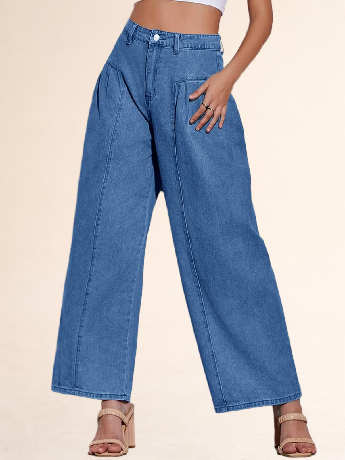 Imily Bela Womens Baggy High Waisted Jeans Loose Boyfriend Wide Leg Side Pleated Denim Pants