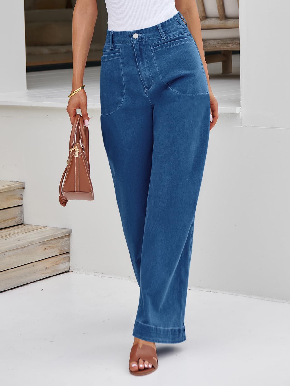 Imily Bela Womens Wide Leg Jeans High Waisted Stretchy Baggy Loose Denim Casual Pants with Pockets