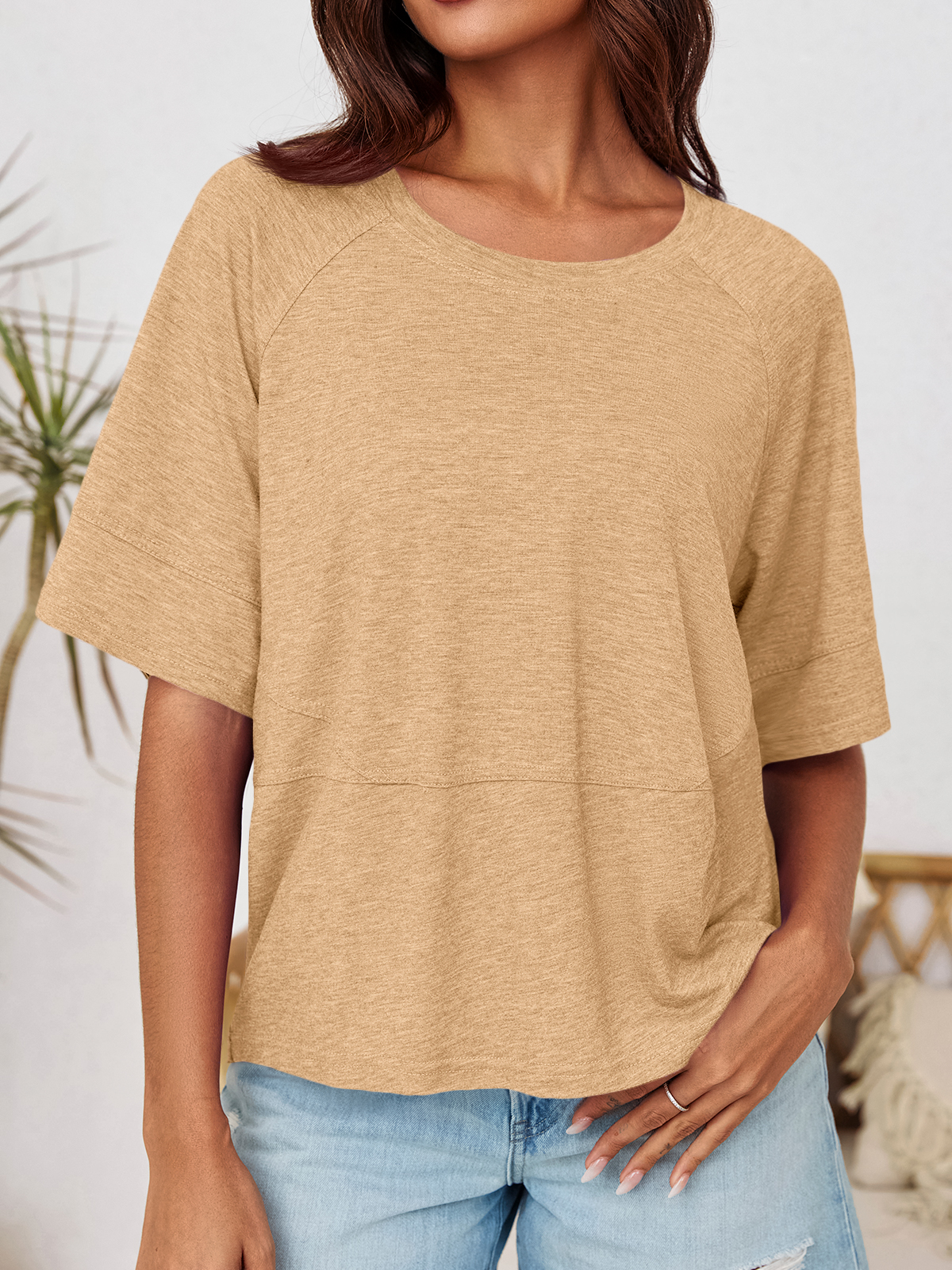 Imily Bela Womens Oversized T Shirts Summer Casual Crewneck 3/4 Sleeve Loose Fit Cute Flowy Tops