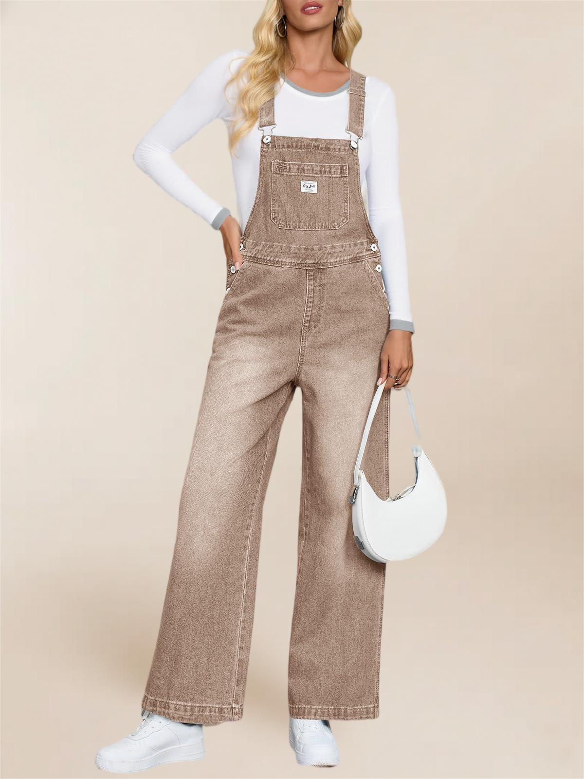 Imily Bela Women'S Denim Bib Overalls Casual Adjustable Strap Wide Leg Jean Jumpsuits Loose Fit Long Rompers With Pockets