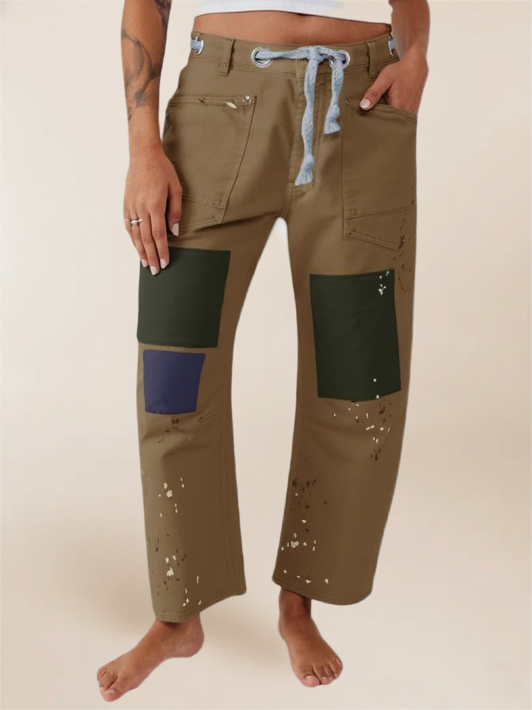 Imily Bela Womens Baggy Barrel Horseshoe Jeans Wide Leg Patchwork Low Rise Denim Pants with Pockets