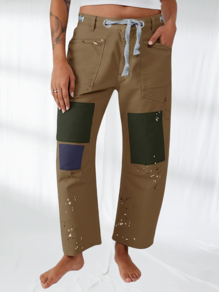 Imily Bela Womens Baggy Barrel Horseshoe Jeans Wide Leg Patchwork Low Rise Denim Pants with Pockets