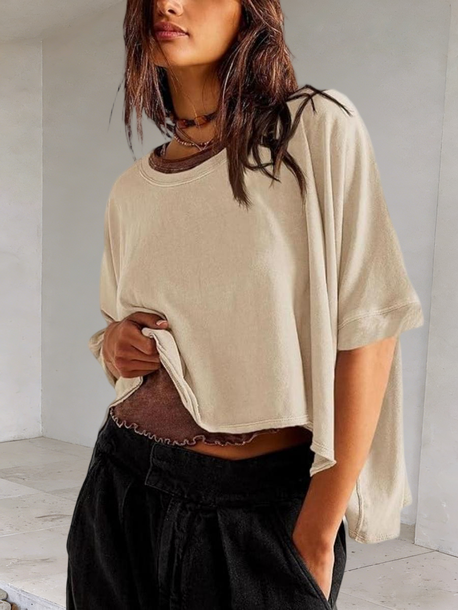 Imily Bela Womens Oversized T-Shirts Cropped Summer Casual Short Sleeve Loose Fit Tee Tops