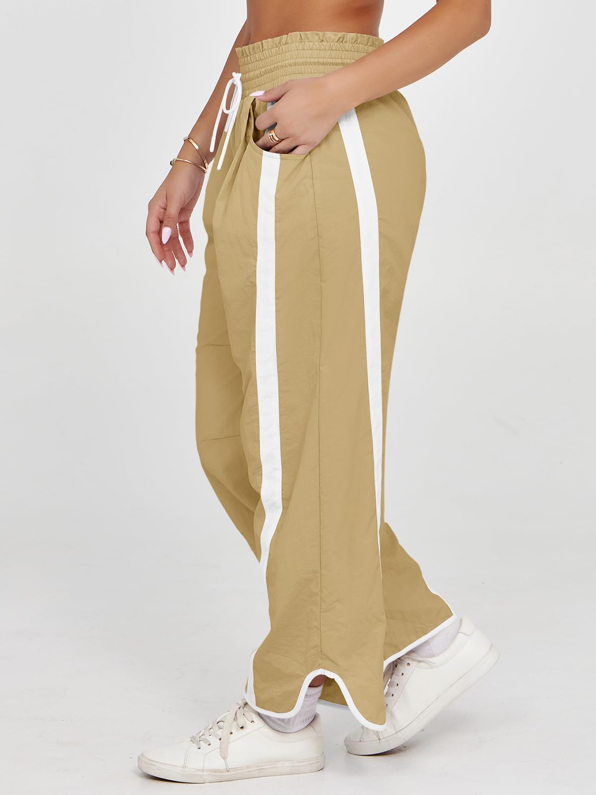 Imily Bela Women's Baggy Wide Leg Pants Casual Drawstring Elastic Waisted Contrast Color Workout Y2K Track Pants