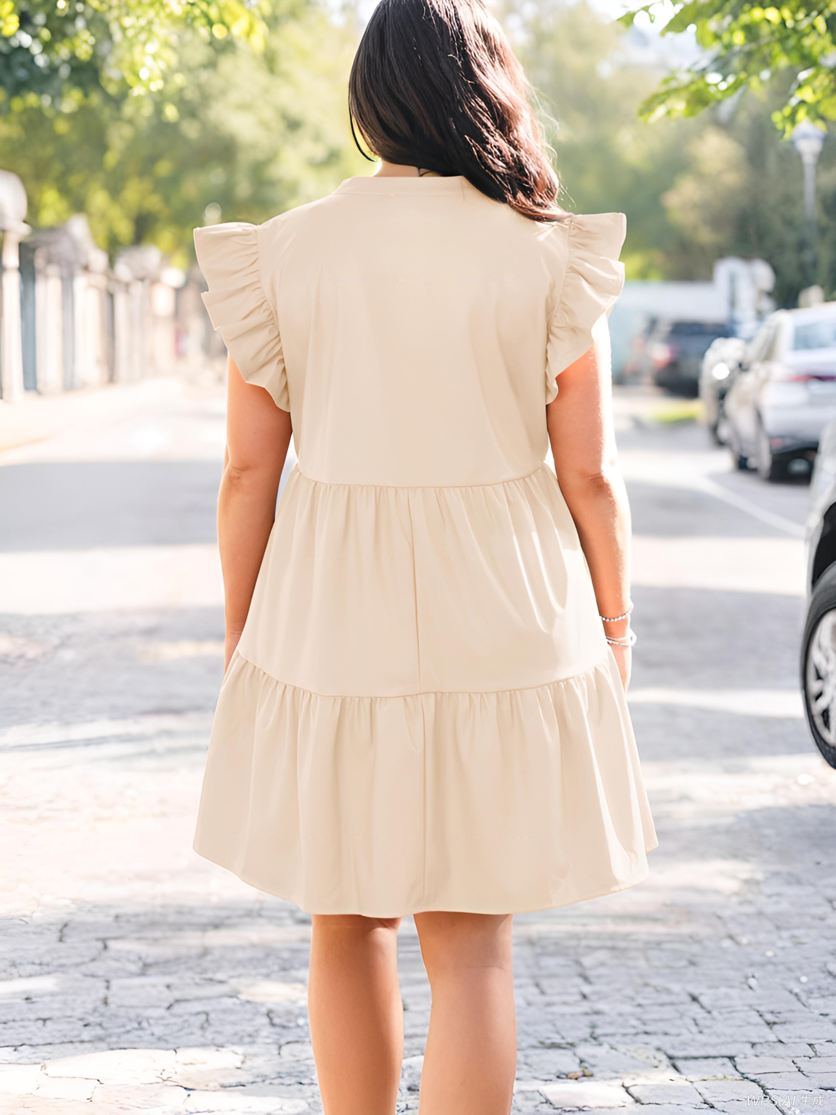 【Plus Size】 Imily Bela Dresses for Women Summer Ruffle Short Sleeve V Neck Dress Tiered Swing A Line Babydoll Mini Dress