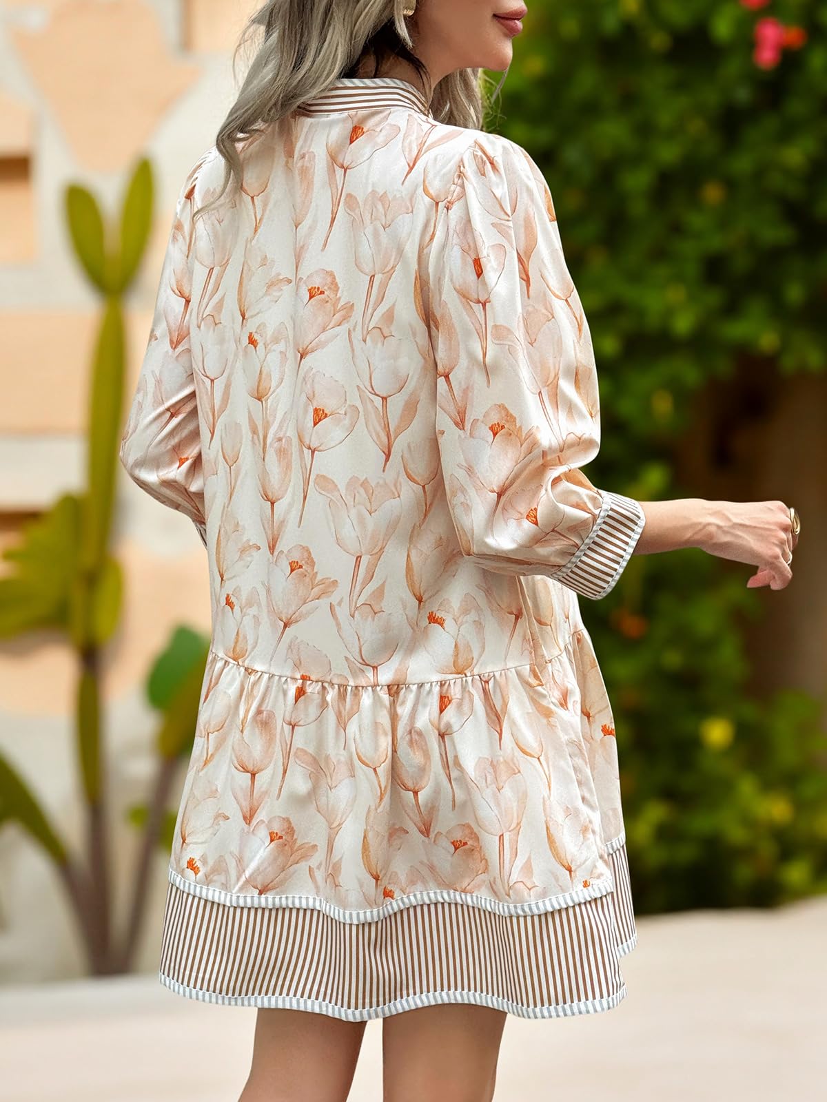 Imily Bela Women's Floral Boho Mini Dress 3/4 Long Sleeve V Neck Casual Button Down Shirt Dresses