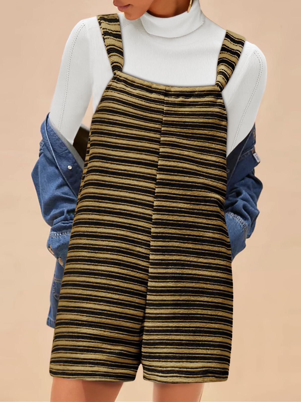 Imily Bela Womens Summer Casual Sleeveless Romper Loose Striped Tied Shorts Overalls Jumpsuit with Pockets