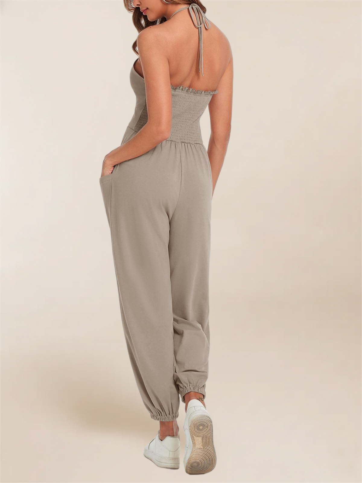 Imily Bela Women'S Sexy Halter Jumpsuits Casual Deep V Nevk Beach Jogger Long Pants Rompers