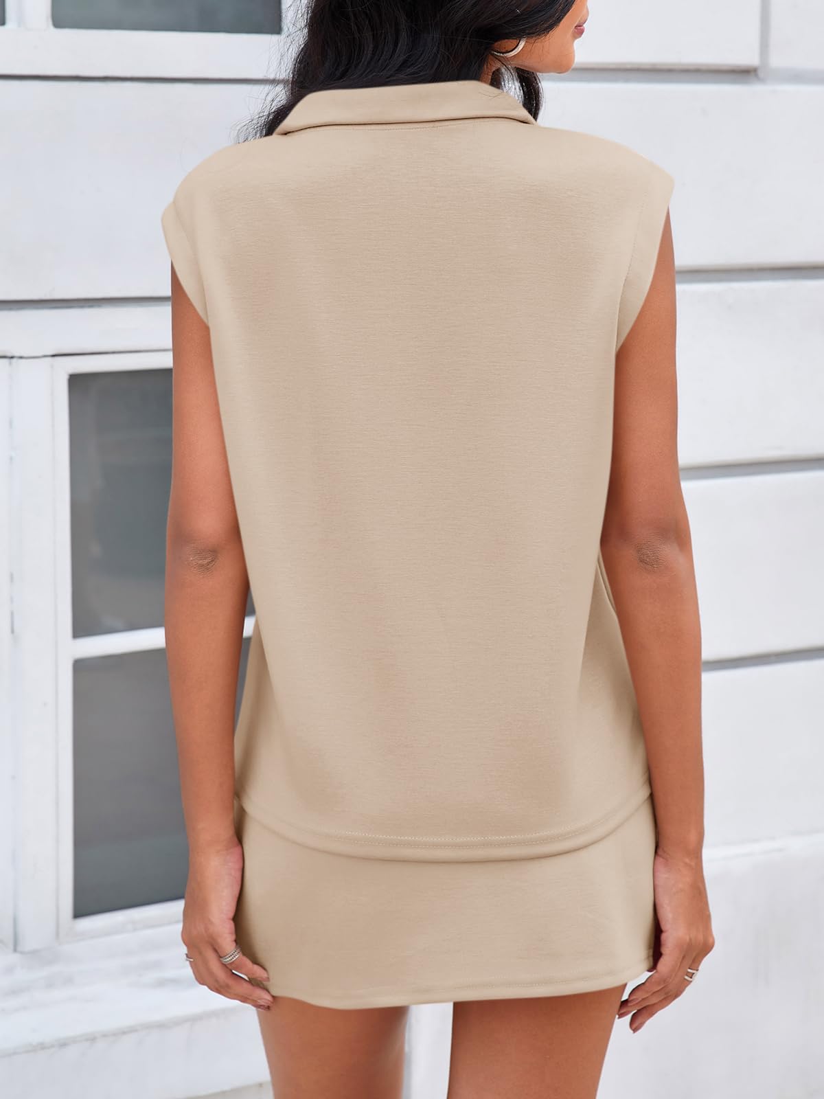 Imily Bela Womens 2 Piece Skirt Sets Summer Sleeveless Half Zip Sweatshirt Athletic Skorts Tennis Outfits Casual Sweatsuits