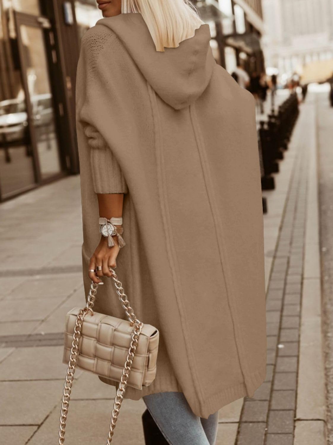 Hooded Open-Front Pocketed Cardigan
