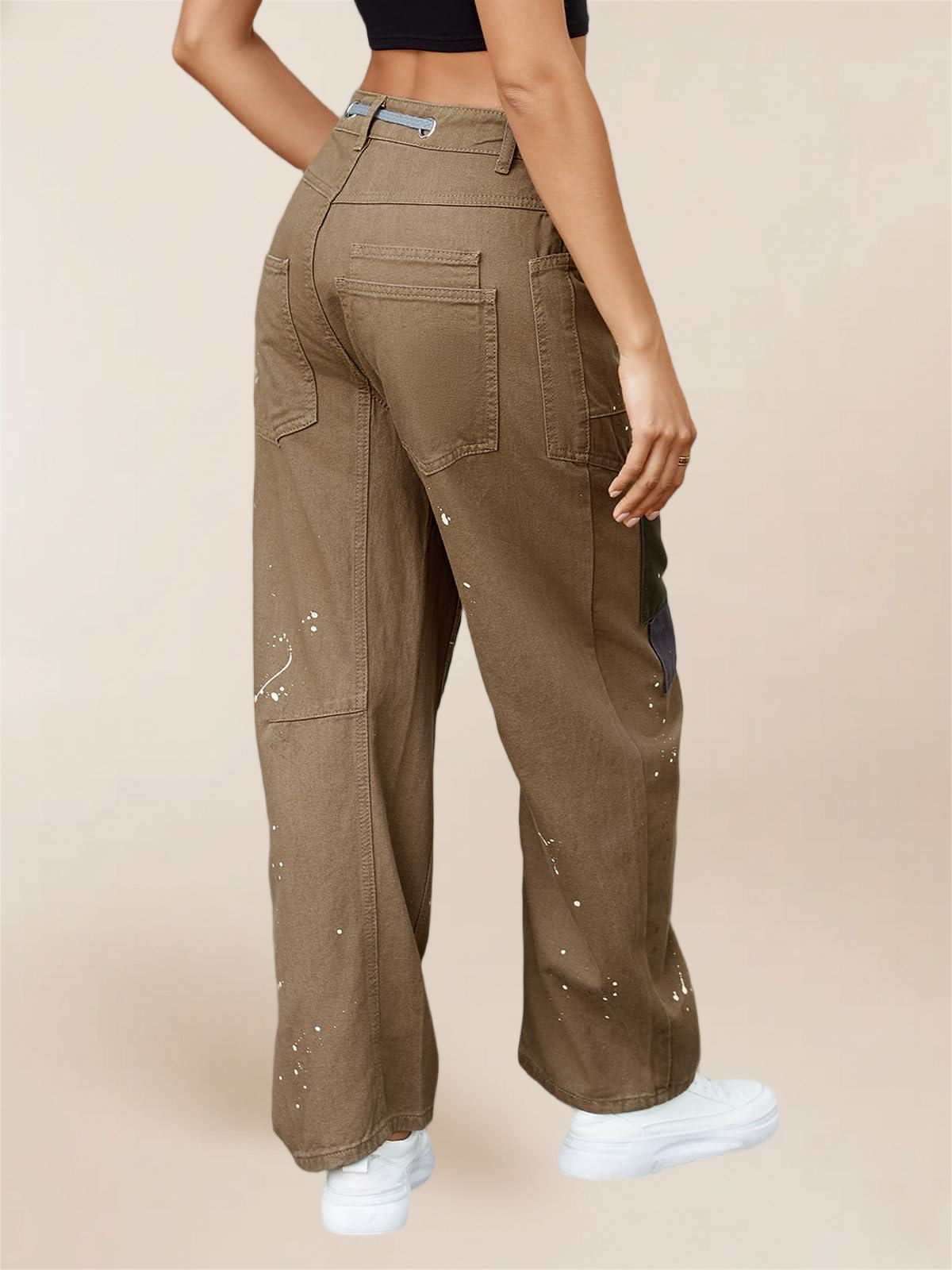 Imily Bela Womens Baggy Barrel Horseshoe Jeans Wide Leg Patchwork Low Rise Denim Pants with Pockets