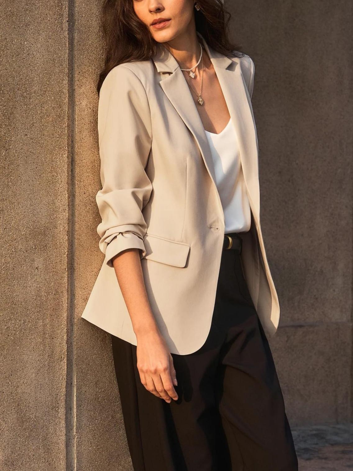 Imily Bela Womens Casual Blazers Open Front Long Sleeve Work Office Suit Jackets Blazer