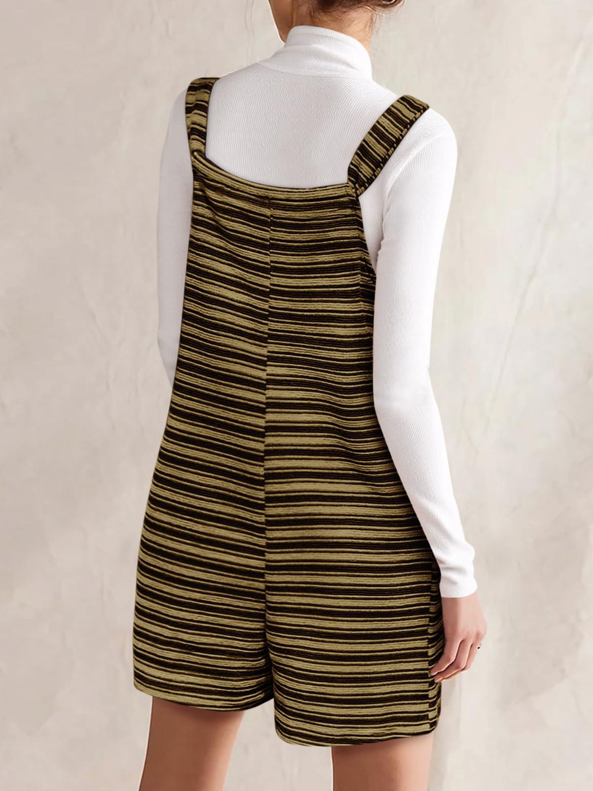 Imily Bela Womens Summer Casual Sleeveless Romper Loose Striped Tied Shorts Overalls Jumpsuit with Pockets