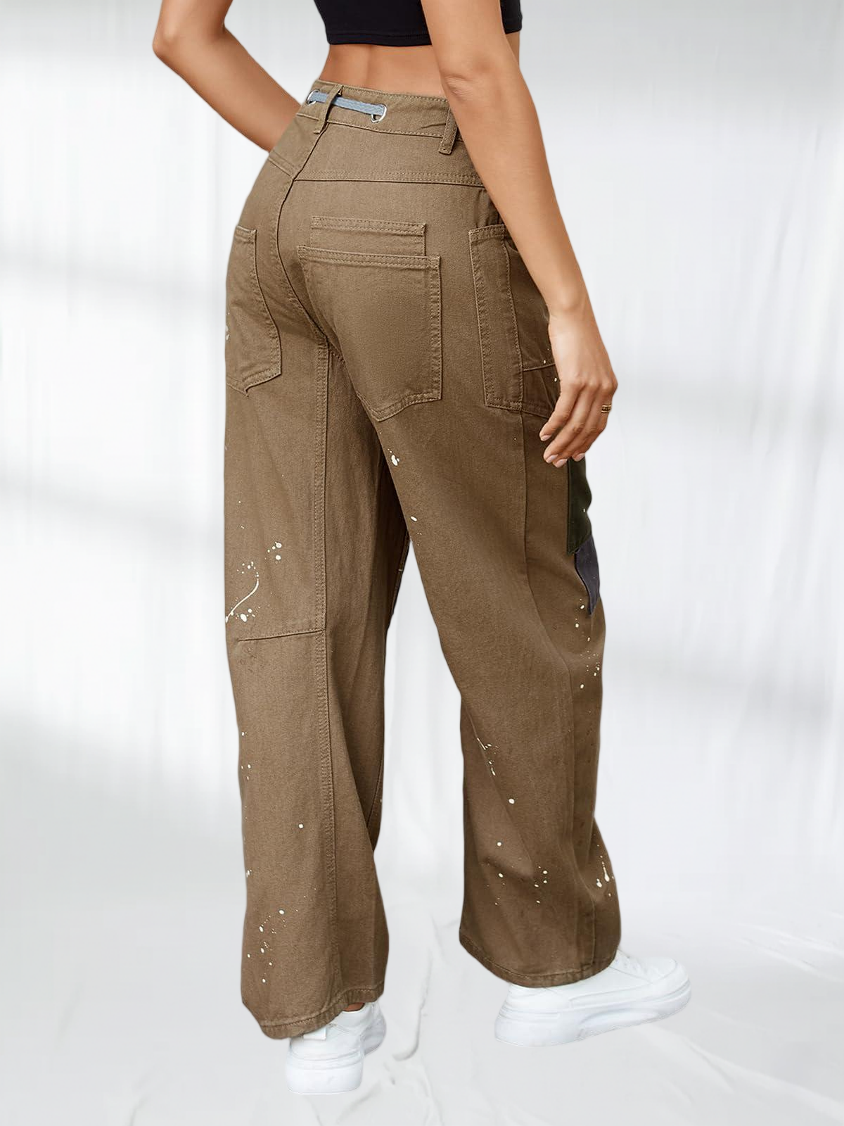 Imily Bela Womens Baggy Barrel Horseshoe Jeans Wide Leg Patchwork Low Rise Denim Pants with Pockets