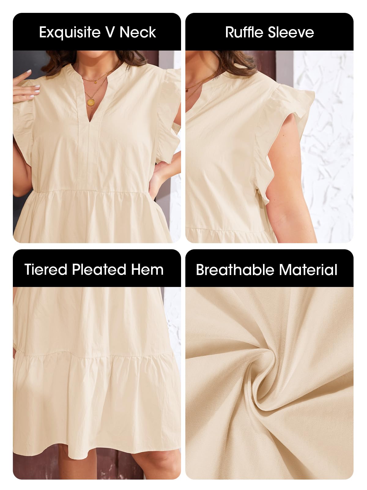 【Plus Size】 Imily Bela Dresses for Women Summer Ruffle Short Sleeve V Neck Dress Tiered Swing A Line Babydoll Mini Dress