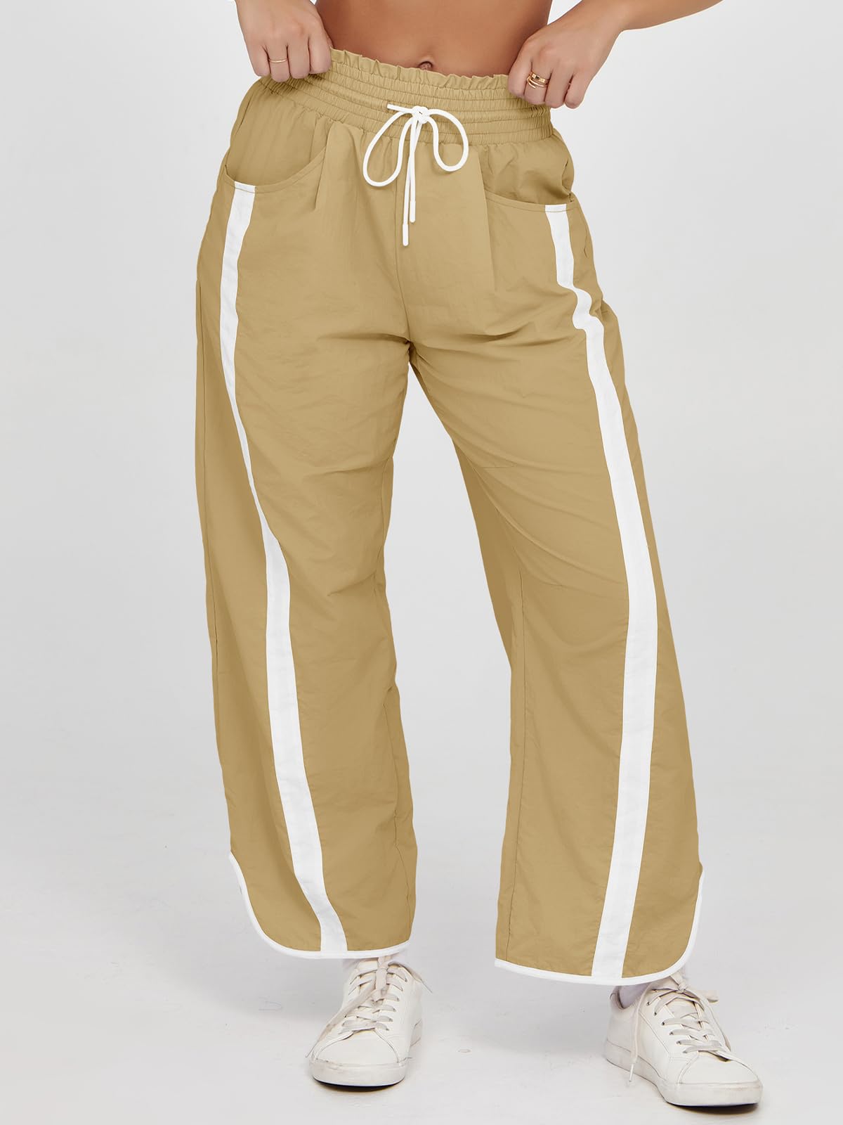 Imily Bela Women's Baggy Wide Leg Pants Casual Drawstring Elastic Waisted Contrast Color Workout Y2K Track Pants