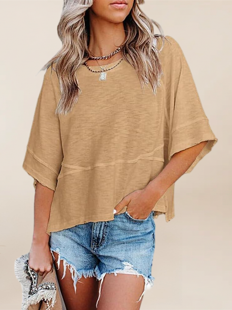 Imily Bela Womens Oversized T Shirts Summer Casual Crewneck 3/4 Sleeve Loose Fit Cute Flowy Tops