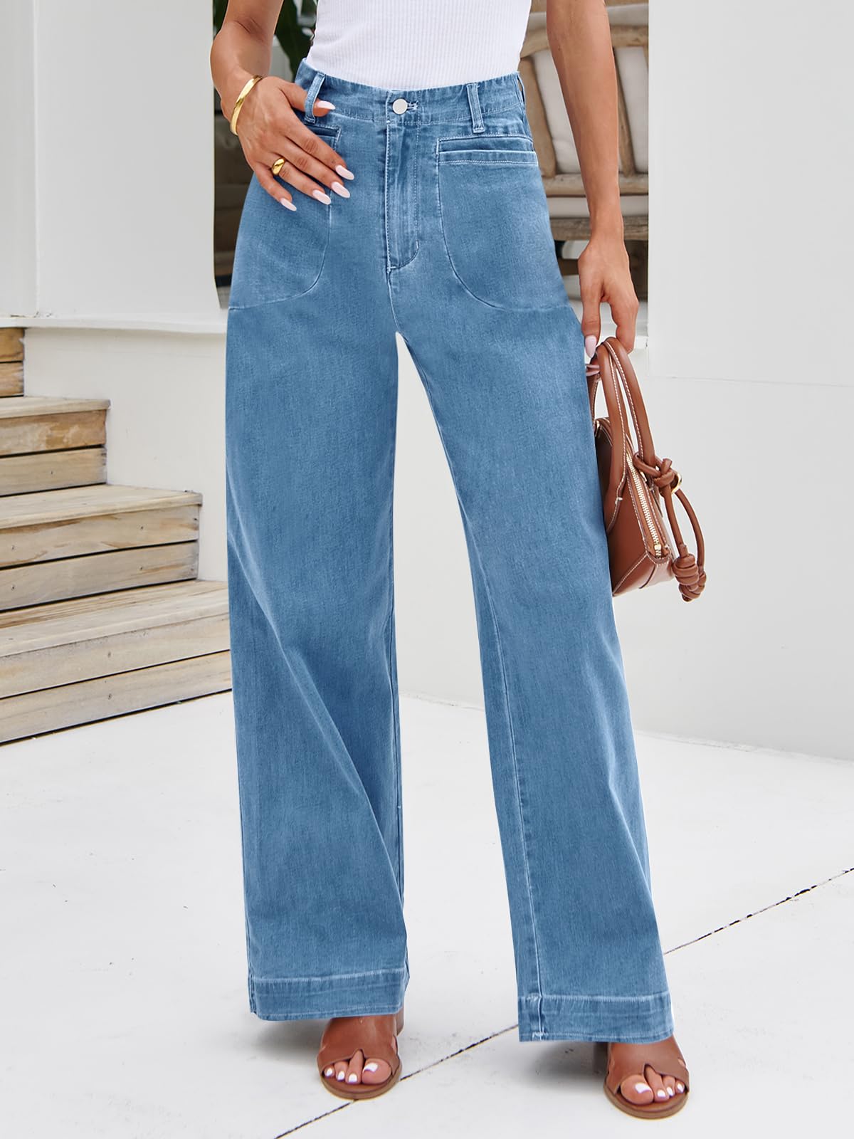 Imily Bela Womens Wide Leg Jeans High Waisted Stretchy Baggy Loose Denim Casual Pants with Pockets