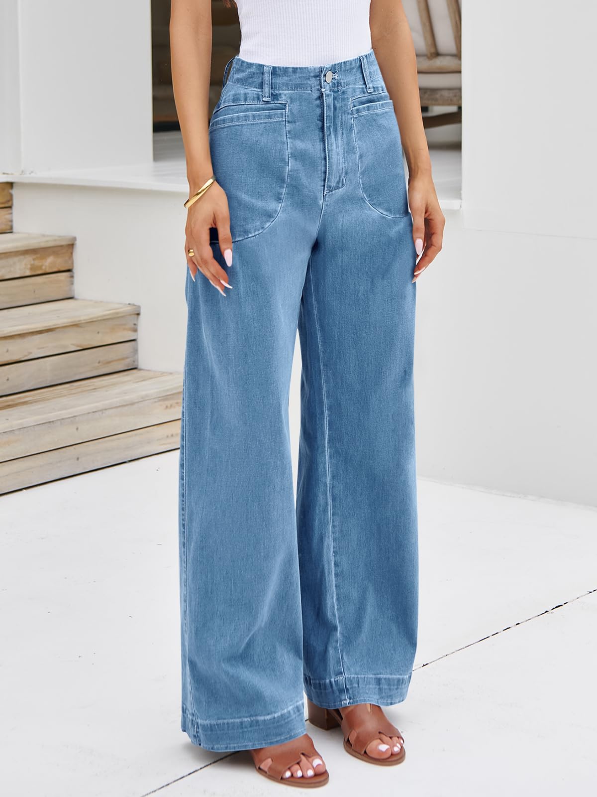 Imily Bela Womens Wide Leg Jeans High Waisted Stretchy Baggy Loose Denim Casual Pants with Pockets