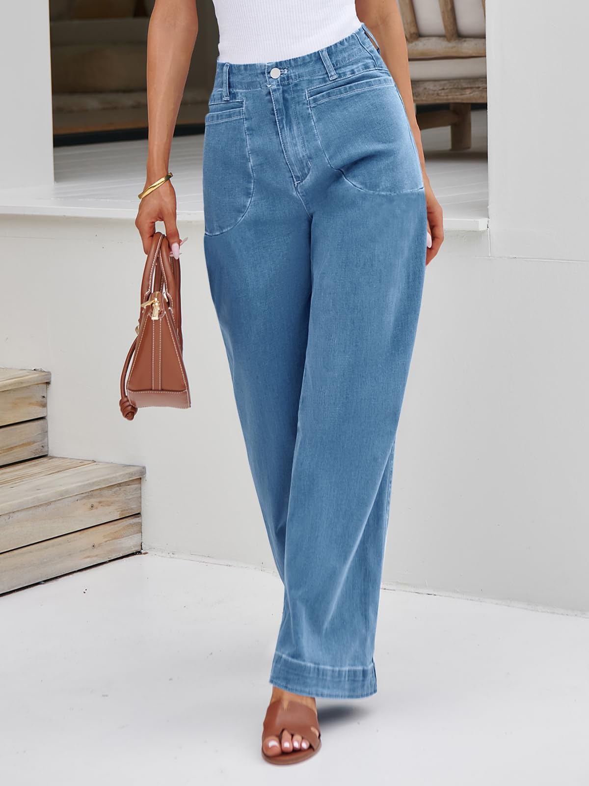 Imily Bela Womens Wide Leg Jeans High Waisted Stretchy Baggy Loose Denim Casual Pants with Pockets