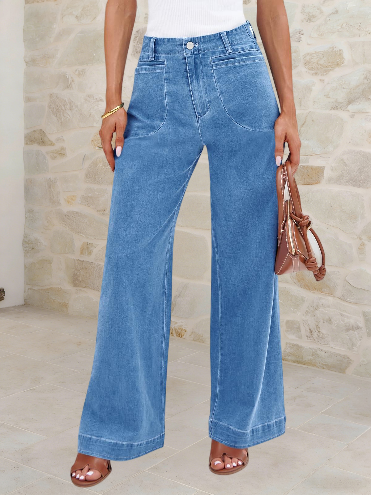 Imily Bela Womens Wide Leg Jeans High Waisted Stretchy Baggy Loose Denim Casual Pants with Pockets