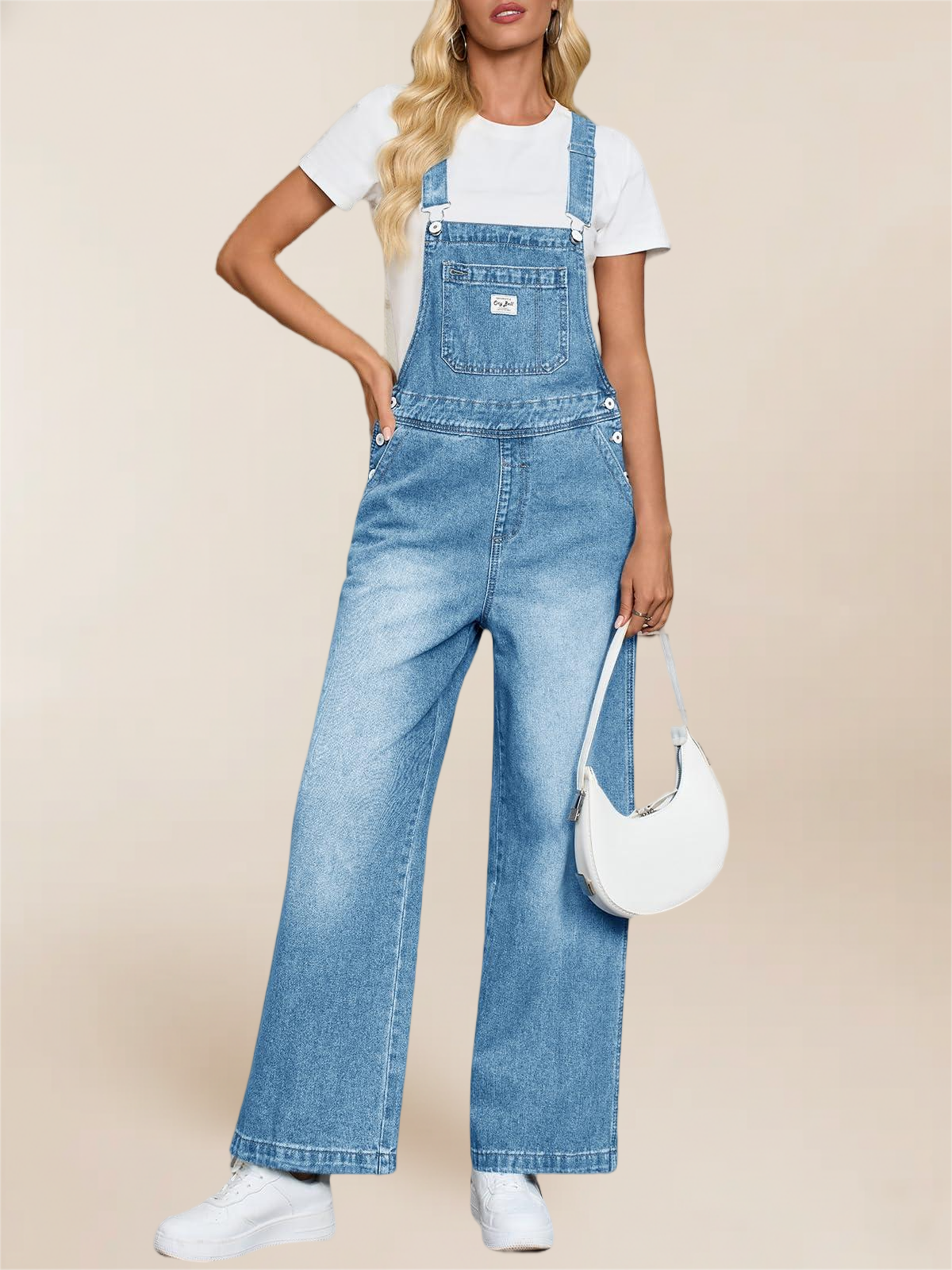 Imily Bela Women'S Denim Bib Overalls Casual Adjustable Strap Wide Leg Jean Jumpsuits Loose Fit Long Rompers With Pockets