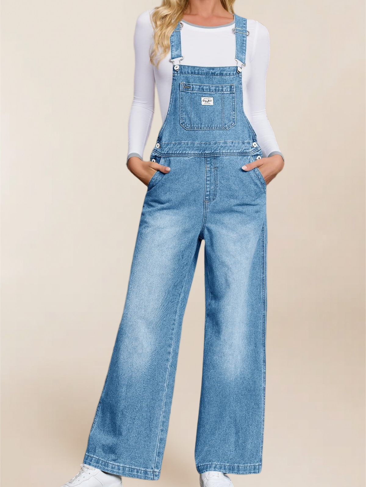 Imily Bela Women'S Denim Bib Overalls Casual Adjustable Strap Wide Leg Jean Jumpsuits Loose Fit Long Rompers With Pockets