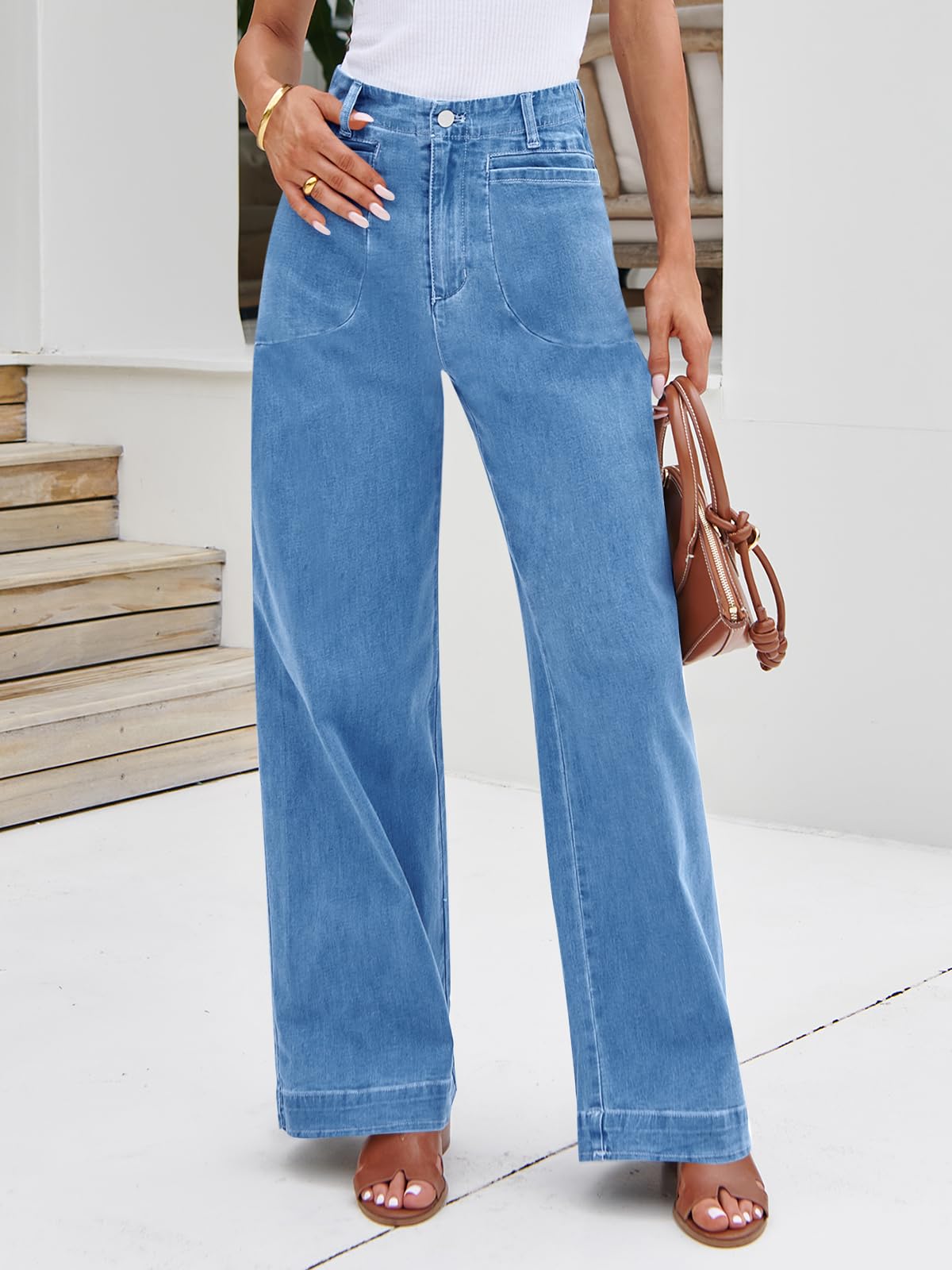 Imily Bela Womens Wide Leg Jeans High Waisted Stretchy Baggy Loose Denim Casual Pants with Pockets