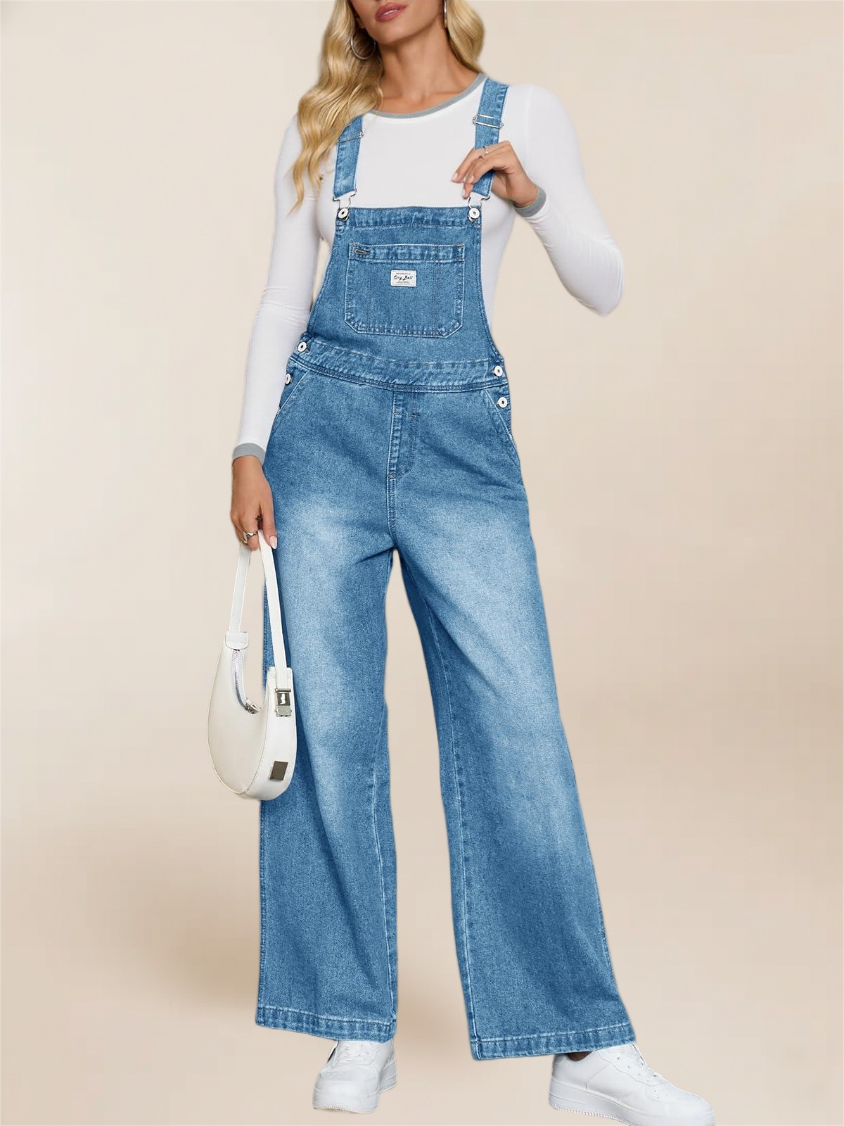 Imily Bela Women'S Denim Bib Overalls Casual Adjustable Strap Wide Leg Jean Jumpsuits Loose Fit Long Rompers With Pockets