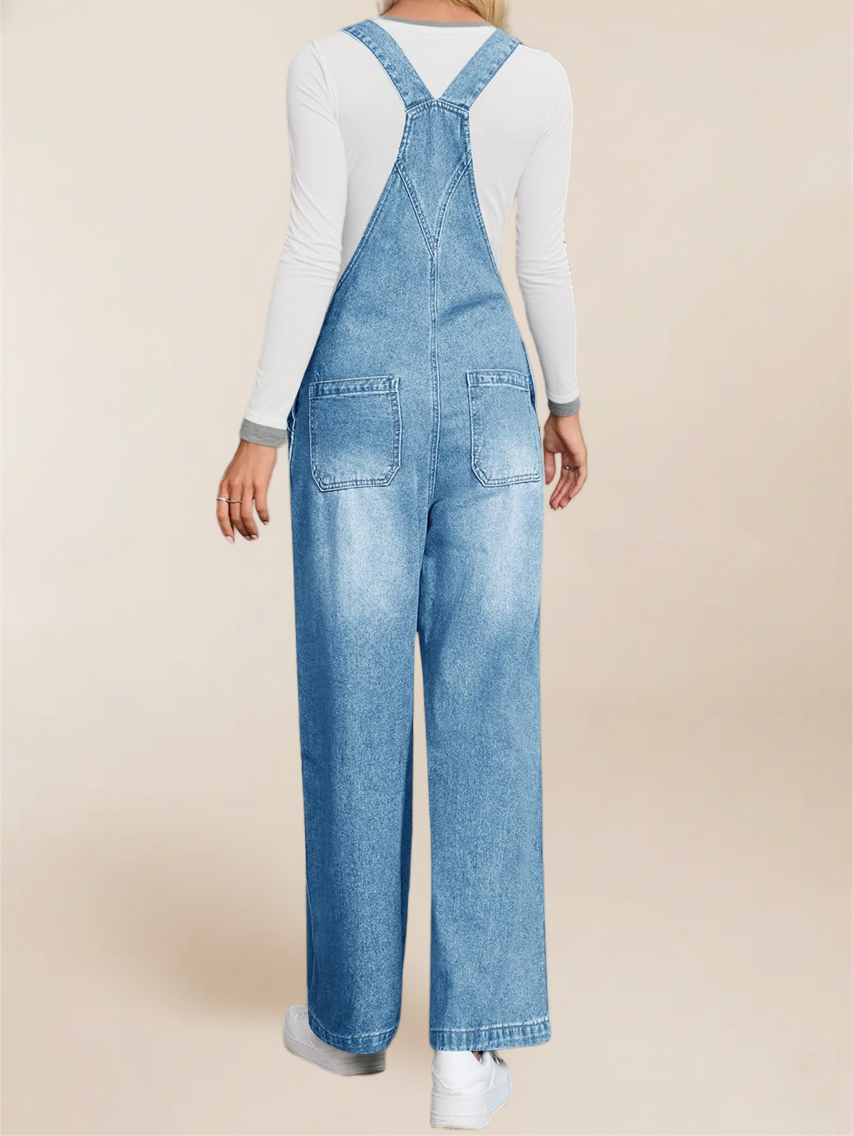 Imily Bela Women'S Denim Bib Overalls Casual Adjustable Strap Wide Leg Jean Jumpsuits Loose Fit Long Rompers With Pockets