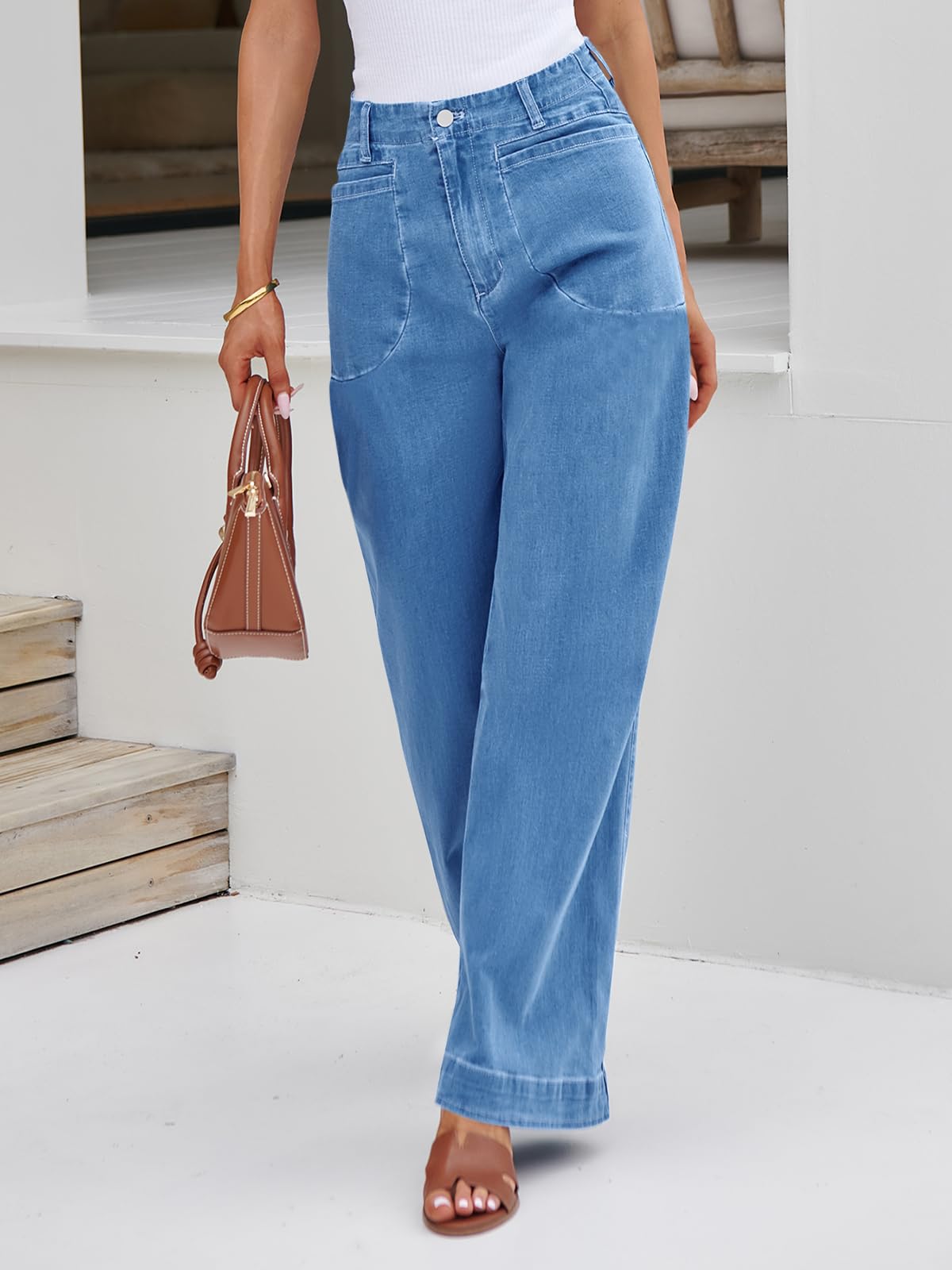 Imily Bela Womens Wide Leg Jeans High Waisted Stretchy Baggy Loose Denim Casual Pants with Pockets