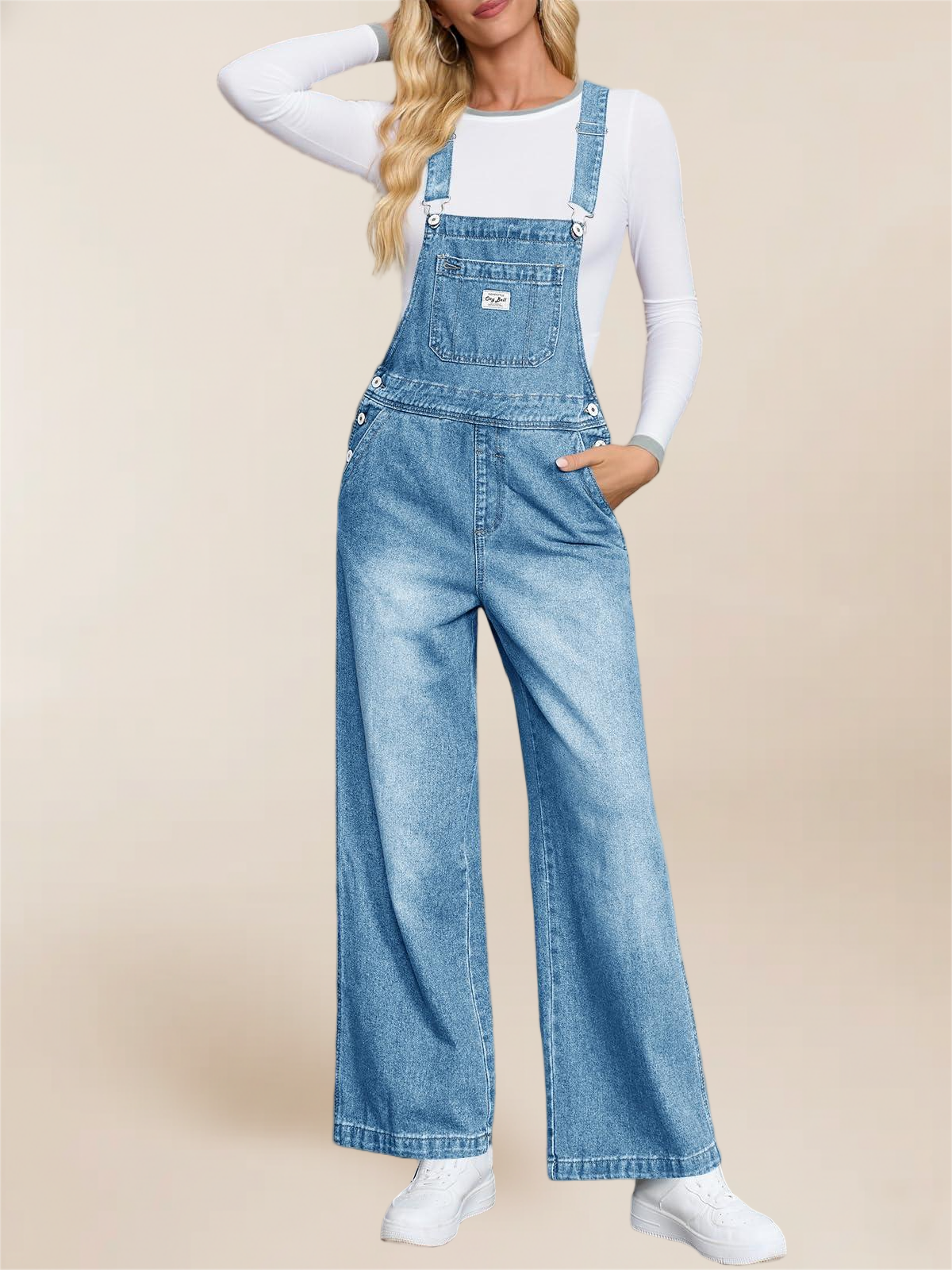 Imily Bela Women'S Denim Bib Overalls Casual Adjustable Strap Wide Leg Jean Jumpsuits Loose Fit Long Rompers With Pockets
