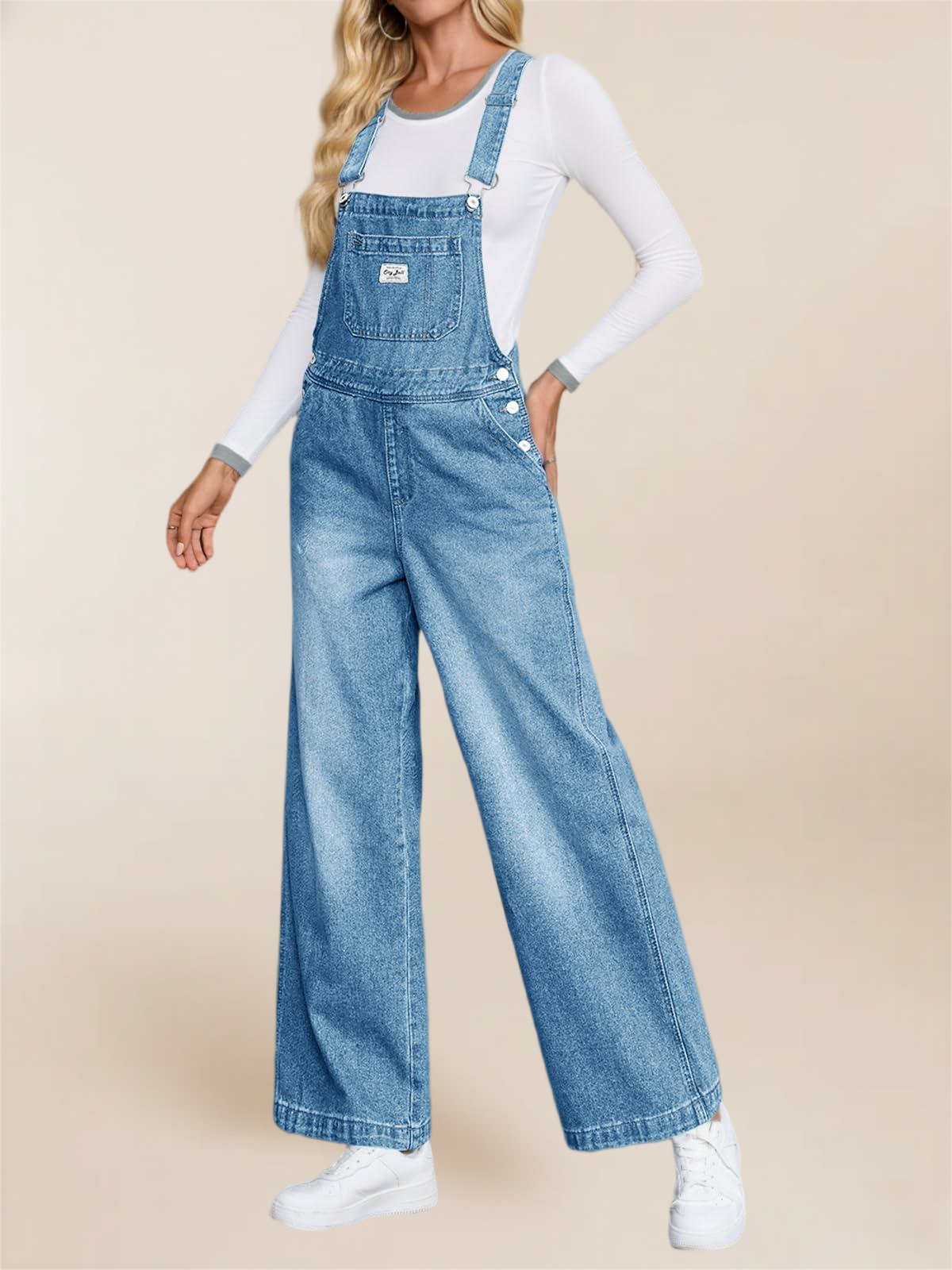 Imily Bela Women'S Denim Bib Overalls Casual Adjustable Strap Wide Leg Jean Jumpsuits Loose Fit Long Rompers With Pockets