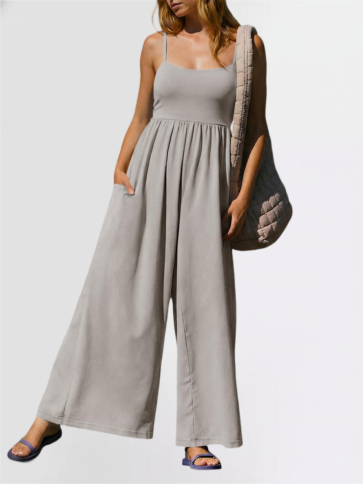 Imily Bela Womens Summer Jumpsuits One Piece Casual Loose Overalls Spaghetti Strap Wide Leg Rompers With Pockets Workout Outfits