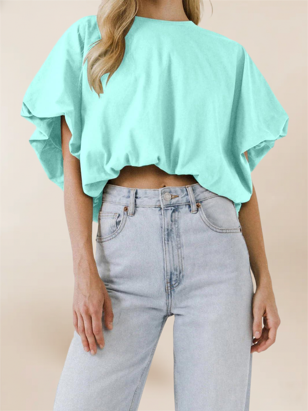 Imily Bela Womens Summer Crewneck Crop Tops Short Sleeve Casual Loose Cropped T Shirts
